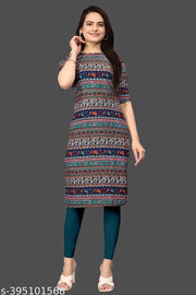 Women Crepe Fabric Printed Straight Kurti, Size -S, M, L, XL, XXL, 2XL, XXXL, 3XL, 4XL, 5XL,6XL,7XL,8XL,9XL,10XL ( New Arrival New Design Fashionable Kurti )