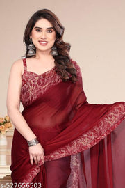 Women's Trendy Party Wear Chiffon Plain Saree