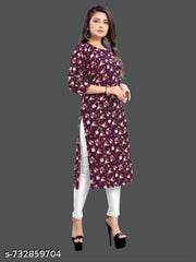 Women Crepe Fabric Printed Straight Kurti, Size -XS, S, M, L, XL, XXL, 2XL, XXXL, 3XL, 4XL, 5XL ( New Arrival New Design Fashionable Kurti )