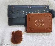 Perfect combo of long clutch wallet with small wallet for girls,Gray-Brown