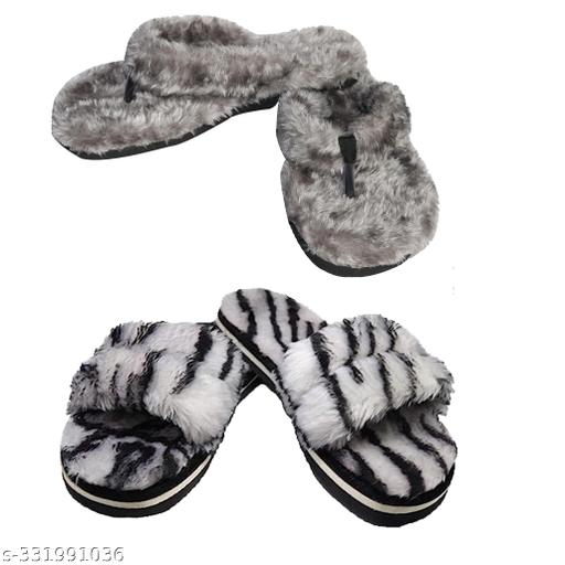 Women's Furry Slippers Open Toe Fuzzy Slippers Memory Foam Fluffy House Slippers