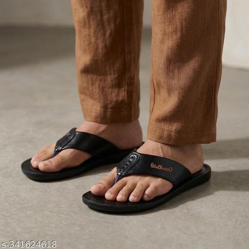 WALKAROO Men PU Cushion Sole Thong Flip Flops Slippers for Daily Wear |home wear slippers outdoor slippers men|Comfortable Lightweight Daily Use -5060 Black