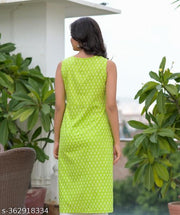 latest new printed round neck sleeveless ankle length greeen kurta for women & girls