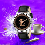 Femeo  Analog 9103 Watches Round Black Dial L Design Stylish Black Leather Strap Classic Design Fancy Wrist Watch for Men and Boys, Pack of 1 - A07ZALPHA-L-AVO-SIL-BLK-L