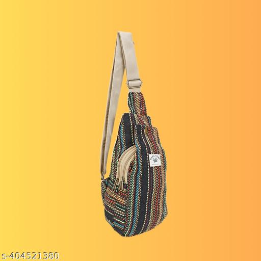 MYRIAD shoulder hemp crossbody messenger bag - unisex plain school tote lightweight, bohemian shoulder sling bags 2 compartments multi-colour pack of 1
