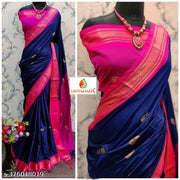 Traditional Design Paithani Sico Silk Saree with running blouse piece ( Navy & Rani )