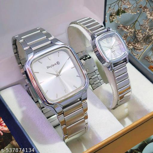 Attractive Silver Stainless Steel couple watch combo party wedding Couple Wedding Gift Combo, Anniversary Gift Combo - Men & Women