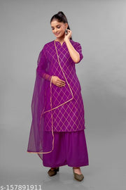 NEW DESIGN ATTRACTIVE LOOK COTTON KURTI SHARARA SET WITH DUPATTA