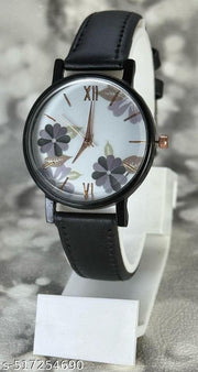 Best Quality Royal Embossed Designer Shine Round Dial with Slim Fit Attractive Leather Belt Analog Watches for women