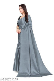 Satin Silk Grey sequinned Saree With blouse