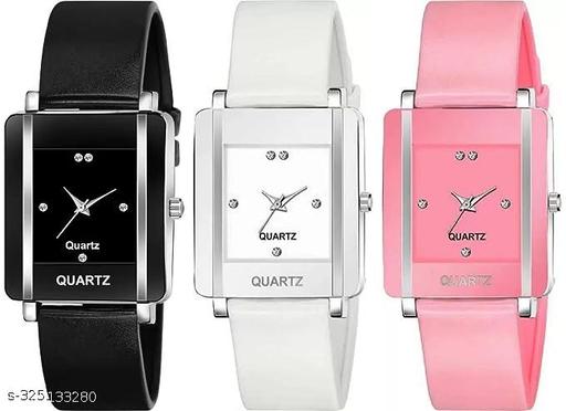 Square Analog Watches Combo PU Belt Watches Combo for Girls Watches Combo for Women Pack of 3