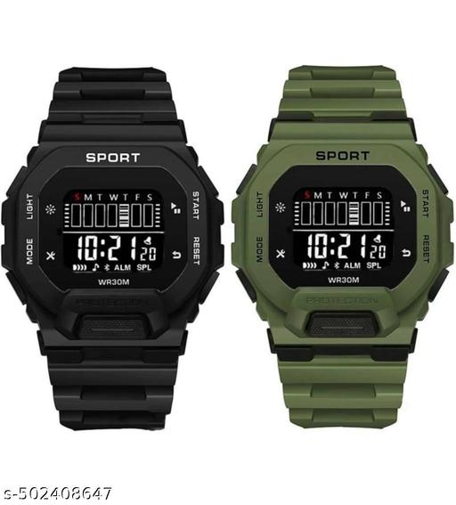 Wrist Sport Ultra Combo Watch with Water Resist Pack of 2 Digital Watch - For Men NEW GENERATION BLACK STRAP WATCHES