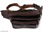 Men's Waist Bag Travel Belt Pouch Brown Zip Bag