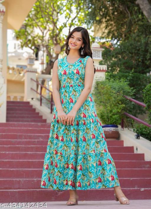 Trending Rayon Printed Sleeveless Kurti