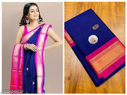 Traditional Design Paithani Sico Silk Saree with running blouse piece ( Navy & Rani )
