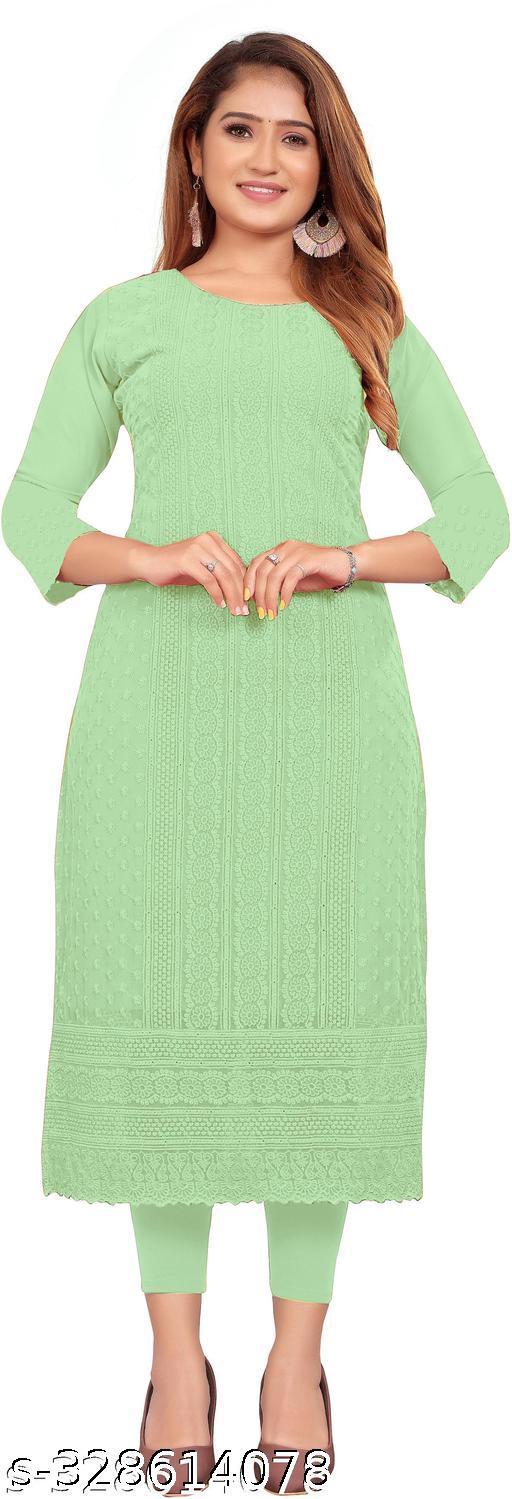 Arth World Women's Embroidered Georgette Straight Kurti