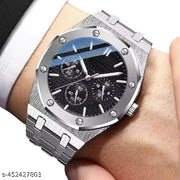 mettallic belt analog date watch for mens(Silver)