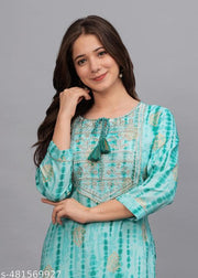 Sehrish Store Aqua  Printed Embroidered Kurti Kurta Girls Womens
