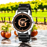 Femeo  Watches 9108 Analog Round Black Dial G Design Stylish Black PUU Strap Classic Design Fancy Wrist Watch for Men and Boys, Pack of 1 - A07ZALPHA-G-AVO-SIL-CDBLK