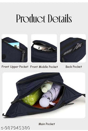 Nylon Waist Bag for Men & Women | Water Resistant Sling Bag with Multiple Pockets | Crossbody Chest Bag for Travel, Gym, Hiking & Daily Use | 30.5 x 5 x 14 cm