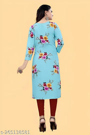Polyster/Crepe fabric-Women's and Girls Daily Wear Straight Kurti (Pack OF 2 Piece Kurta)