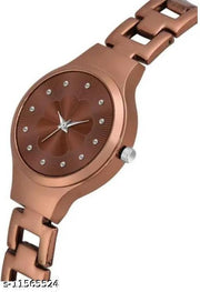 Gorgeous Flower Designer Brown Metal Analog Watches for women