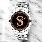Talgo Analog Round Black Dial ALPHABET S Design Stylish Silver Stainless Steel Strap Classic Design Fancy Wrist Watch for Men and Boys, Pack of 1 - ALP-S-AVO-SIL-STL
