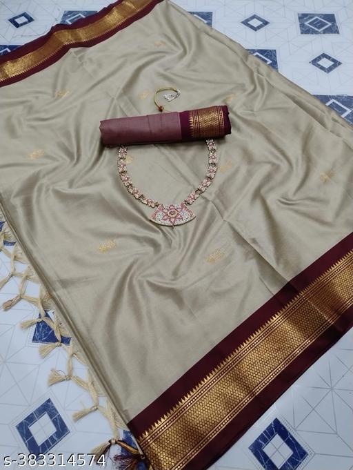 Golden Zari Cotton Silk Paithani Saree Tasser Brown