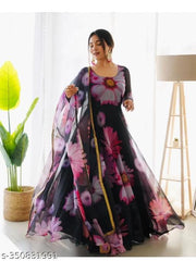 The beautiful printed delta fabric gown with dupatta for women. Women can buy this gown set to wear for their upcoming functions, reception, occasions and daily life. Team it with ethnic eccessories to make your look more beautiful.