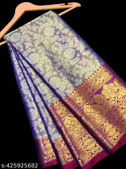 Kanjeevaram Banarasi Silk Saree With Zari Border With Unstitched Blouse
