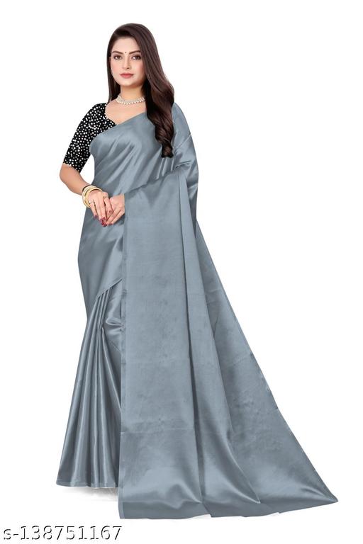 Satin Silk Grey sequinned Saree With blouse