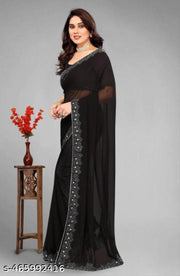 Women's Georgette Handloom Diamond Work Saree with Separate Blouse Piece