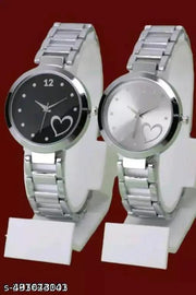 Beautiful Heart Designer Round Case Dial Attractive Metal Belt Women Analog Watches for Girls(Pack OF 2)