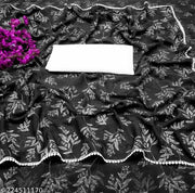 Bhagalpuri Chiffon Black Lace border Saree With Blouse