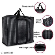 Combo Pack of 2 Canvas & Polyester Shopping Bags Strong Handles Reinforced Handles jhola Bag and Base Heavy Bag/Multipurpose Storage Organizer and with Zipper On Top (Black)