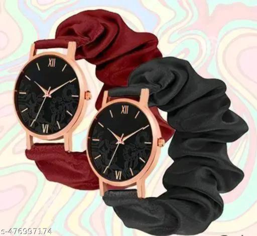 Marron_Black | Ribbin Belt |  Black Flower Dial | Combo
