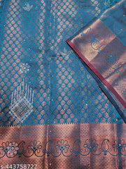 JR Handloom Mini Kundan Kanjeevaram Silk Saree with Copper Zari Work – Traditional and Trendy Design for Women and Girls – Perfect for Festive and Casual Wear