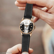 3D Glass Date Display Dial Leather Belt Analog Watch - for Men