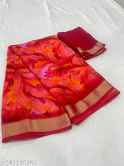 Dori Sarees Red Georgette Saree sari For Woman With Blouse Piece