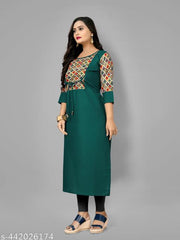 Women's Green Printed Plus Size Cotton Kurti