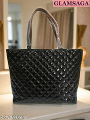 stylish  black shiny tote bags for women/shoulder bag/handbags for ladies/daily use office wear bag/party wear bag/shiny pu leather bag