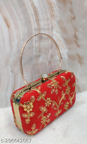 Party Velvet Clutch for Women Trendy Red Color Box Clutch with Handle Dulhan purse Bridal Clutch