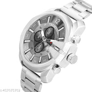 Trendy Men's Analogue Watch with Grey Dial and Stainless Steel Bracelet