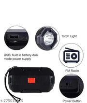 H&T Portable Bluetooth Speaker with Emergency Flashlight Torch – Black Rugged Design, Wireless Charging Compatible, Ideal for Outdoor & Home Use