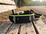 Sports Waist Bag for Men & Women | Sweatproof & Water-Resistant Running Belt with 3 Pockets | Adjustable Phone Holder with Headphone Slot for Running, Gym, Yoga, Workout, Cycling & Outdoor Activities | Black