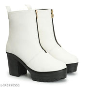 Women Zip Boot Stylish Shoes Stylish White Lace-Up Block Heel Ankle Boots with Black Sole for Women | Trendy Textured Boots for Party & Winter Wear Women Fashion Boot Long Stylish Boot