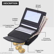 WALLETIN Girls Travel, Trendy Black Artificial Leather Wallet (6 Card Slots)