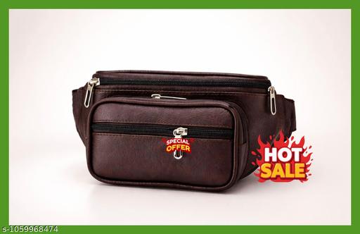Premium PU Leather Waist Bag / Crossbody Fanny Pack for Men & Women (Dark Brown)