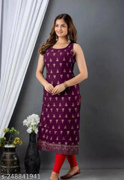 Womens Stylish Jhuma Print Sleeveless Straight Kurti For Girls