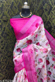 Women'S COTTON LILAN DIGITAL PRINT SAREE